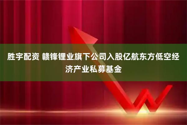 胜宇配资 赣锋锂业旗下公司入股亿航东方低空经济产业私募基金